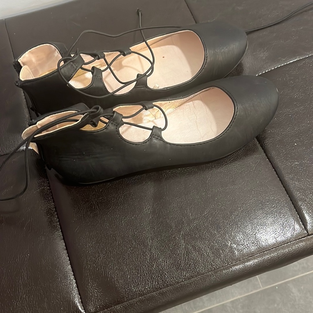 Kids black lace up dress shoes